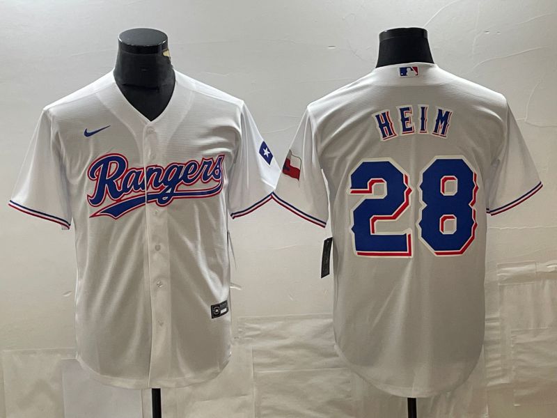 Men Texas Rangers #28 Heim White Game Nike 2023 MLB Jersey style 1